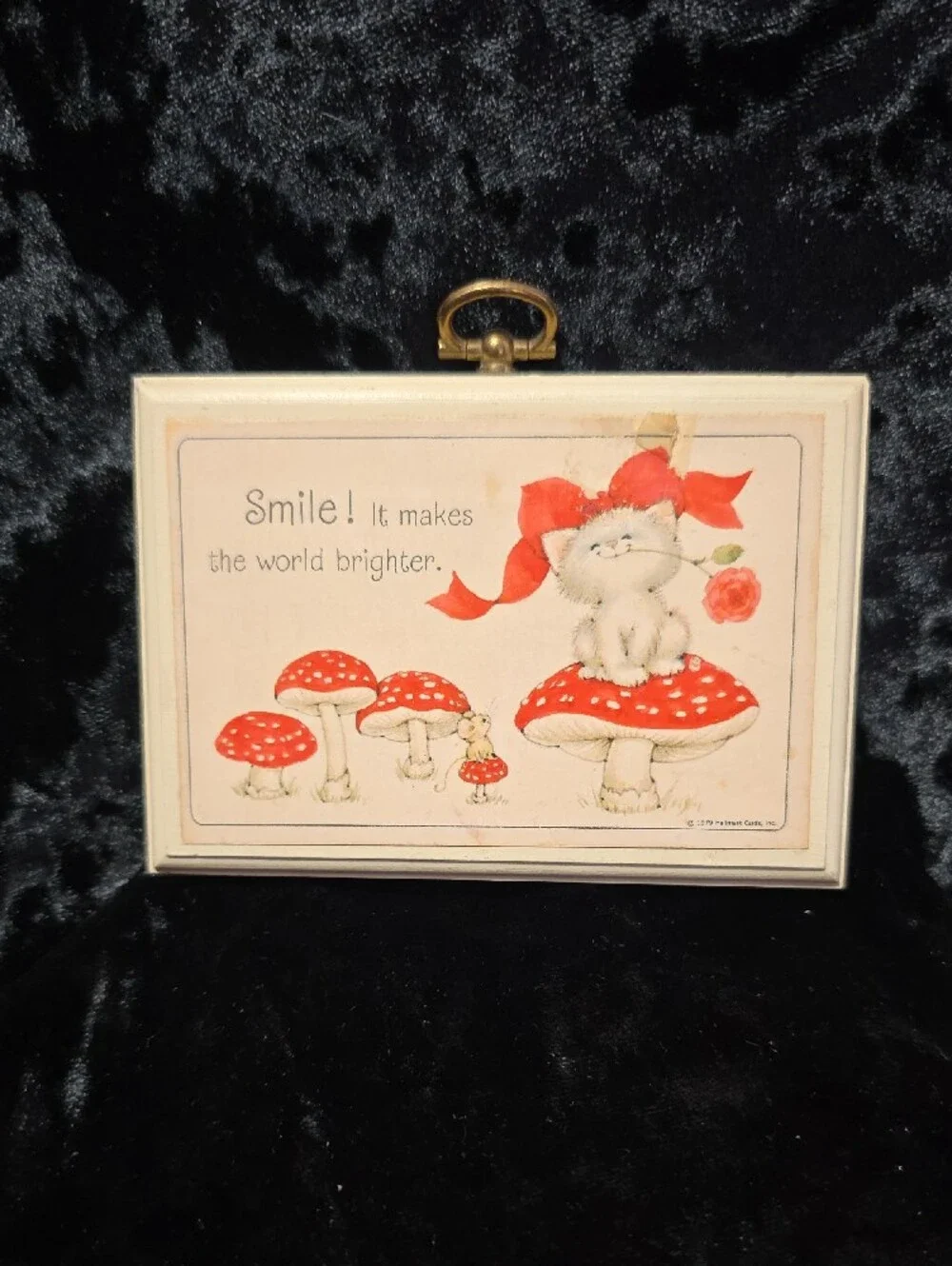 Hallmark Plaque 1979 - Smile! It makes the world brighter! Kittten & Mouse VTG